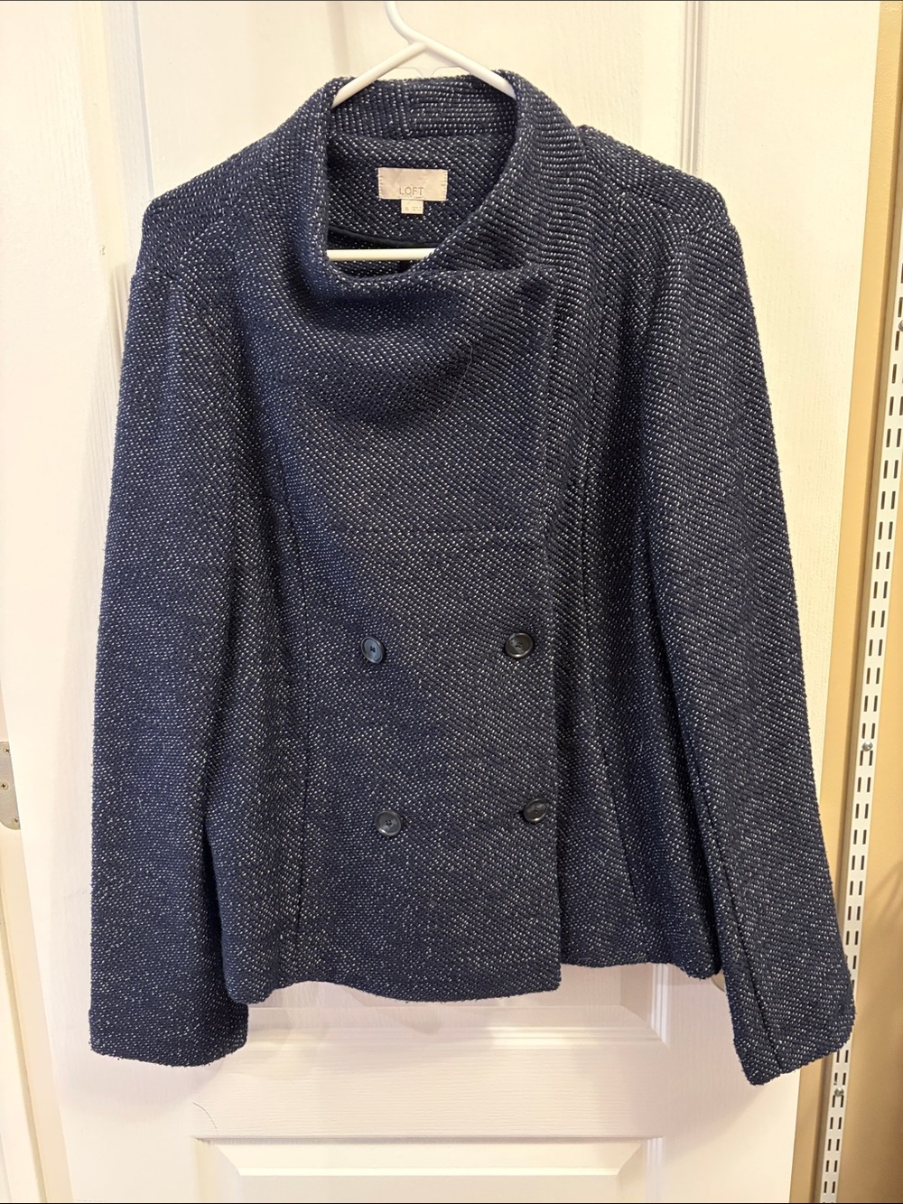 LOFT Navy Double-Breasted Knit Cardigan Jacket